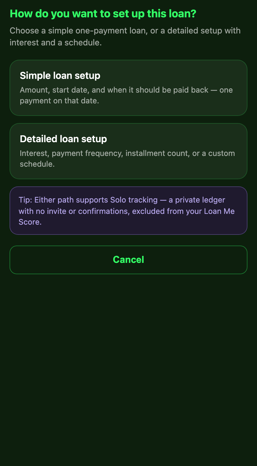 LoanMe Create a loan screen
