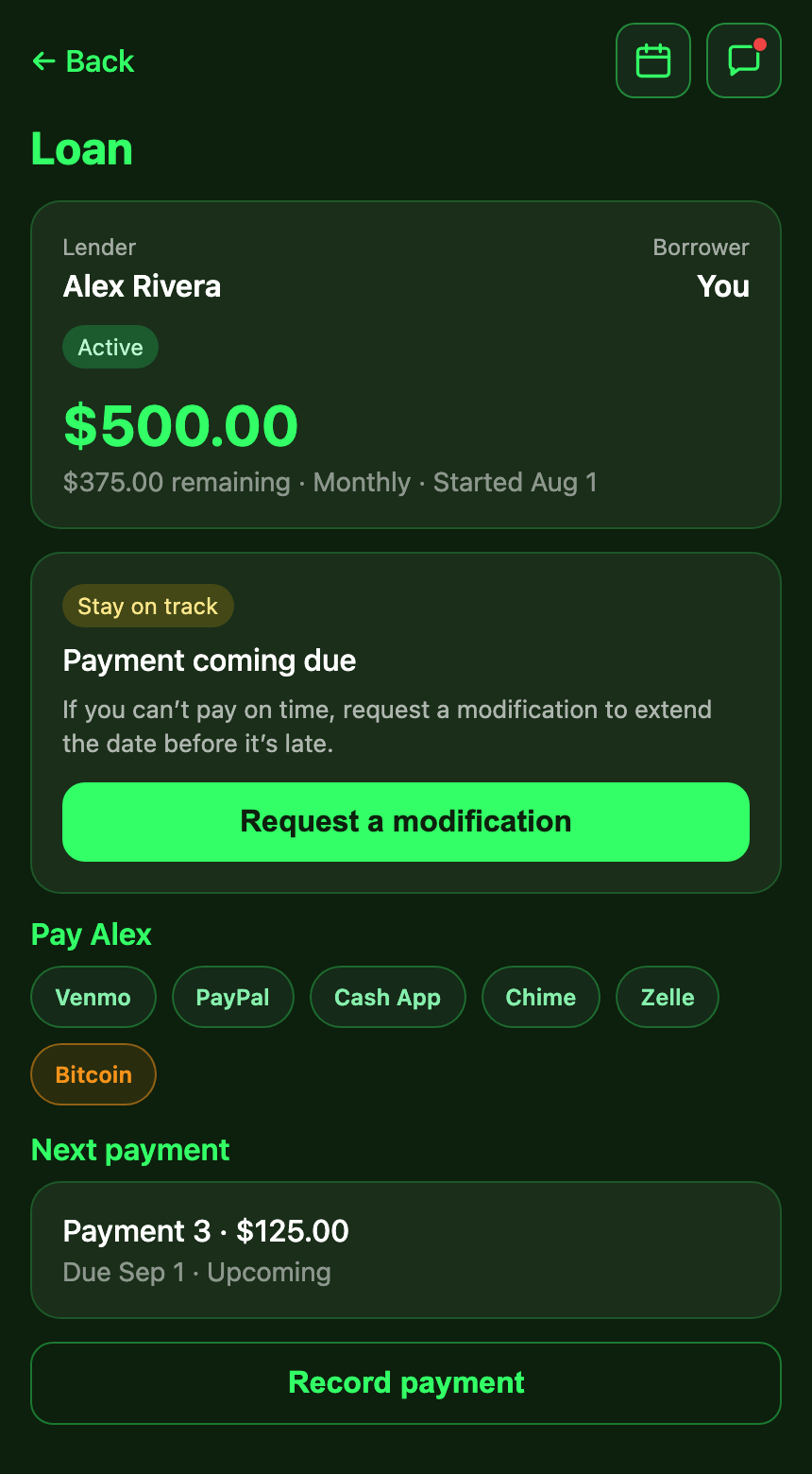 LoanMe Loan details screen