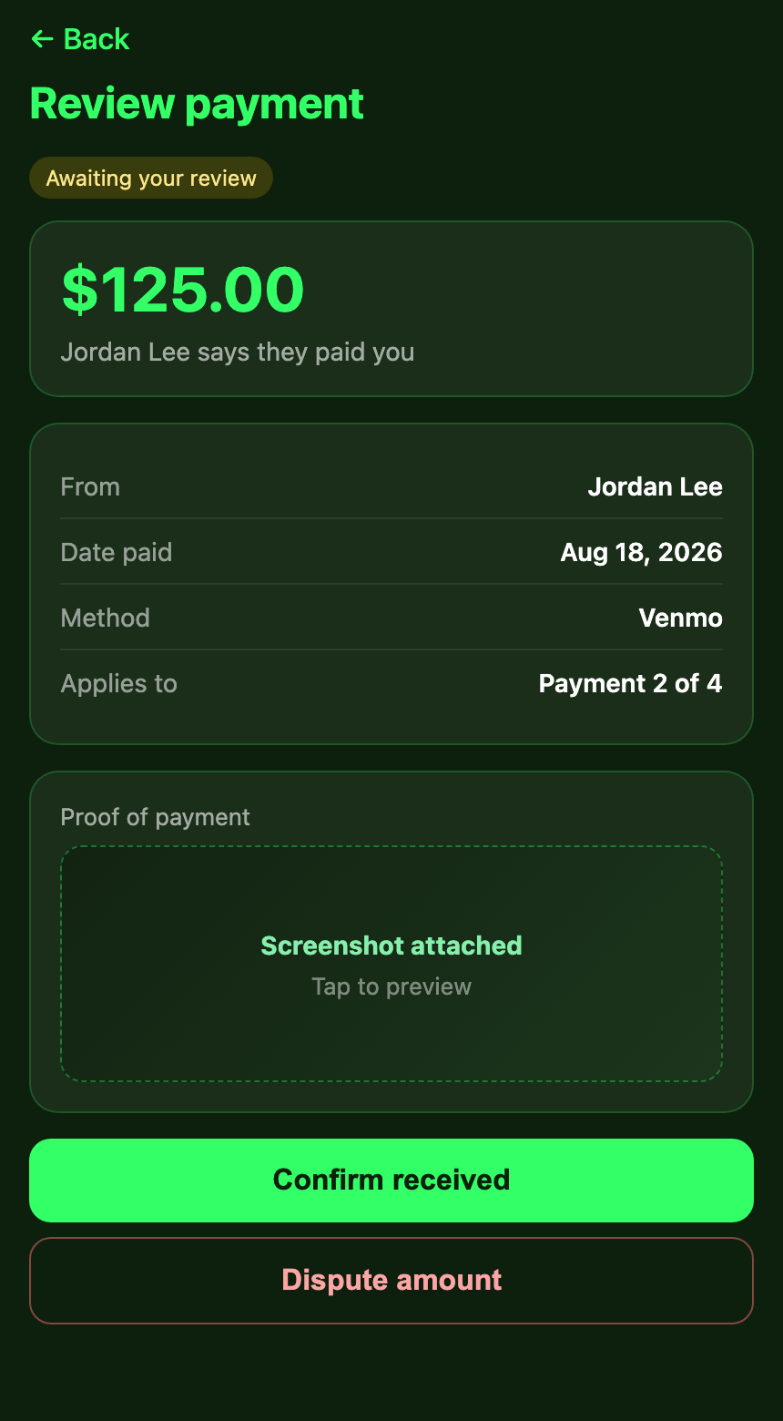 LoanMe Confirm payment screen